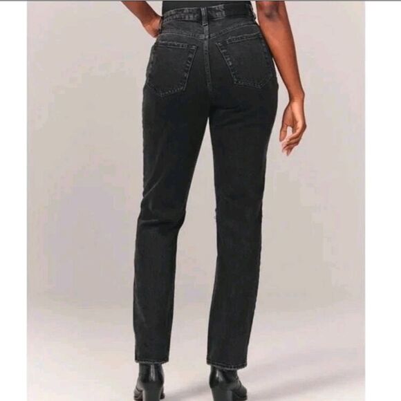 Abercrombie and Fitch Curve Love High Rise Dad Jeans Black Destroy Size 14 L - Picture 9 of 9